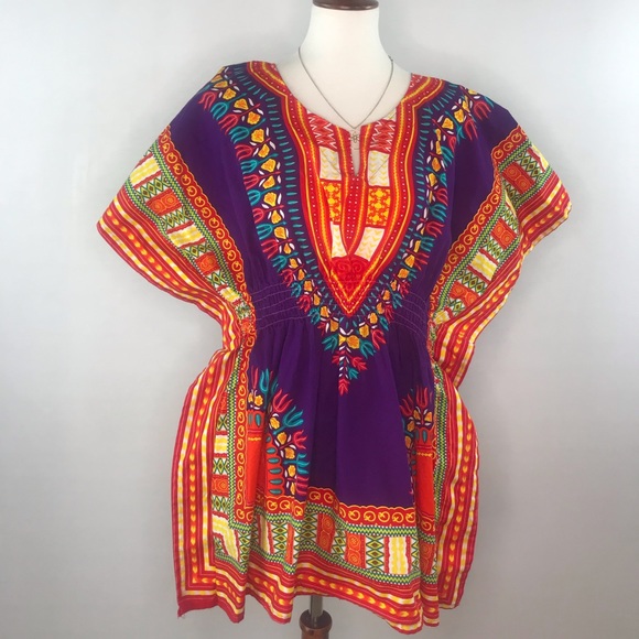 NF Bright Multicolored Kaftan 100% Cotton Top Free Size OS - Picture 1 of 11